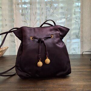 Morris Moskowitz Deep Purple Satin Vintage Shoulder Bag With Jeweled Beads